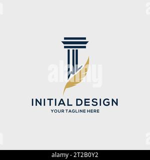 WL monogram initial logo with pillar and feather design, law firm logo inspiration Stock Vector