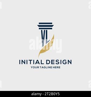 VL monogram initial logo with pillar and feather design, law firm logo inspiration Stock Vector