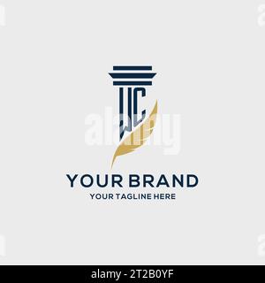 WC monogram initial logo with pillar and feather design, law firm logo inspiration Stock Vector