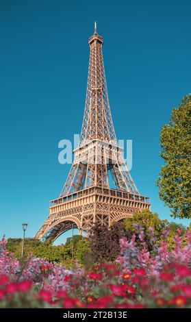 Eiffel Tower, Paris, France, Europe spring vegetation in front, ideal for frames and decoration Stock Photo