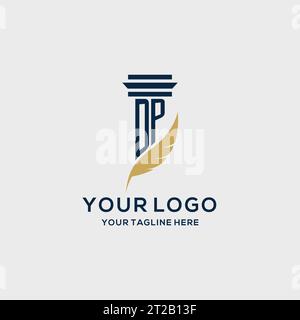 DP monogram initial logo with pillar and feather design, law firm logo inspiration Stock Vector