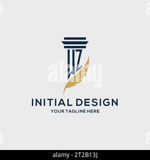 WZ monogram initial logo with pillar and feather design, law firm logo inspiration Stock Vector