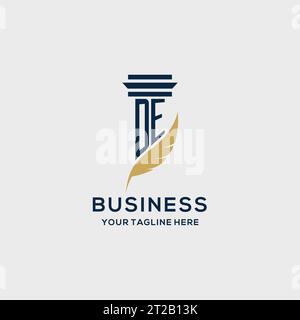 DE monogram initial logo with pillar and feather design, law firm logo inspiration Stock Vector