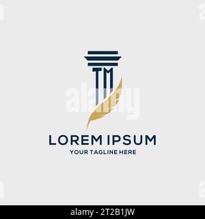 TM monogram initial logo with pillar and feather design, law firm logo inspiration Stock Vector