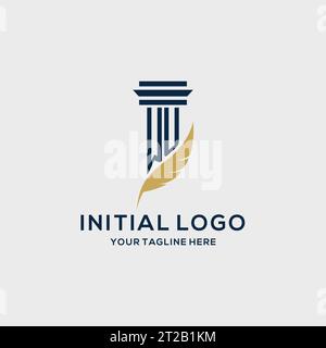 WU monogram initial logo with pillar and feather design, law firm logo inspiration Stock Vector
