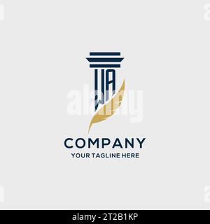 WA monogram initial logo with pillar and feather design, law firm logo inspiration Stock Vector