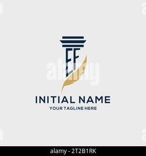EF monogram initial logo with pillar and feather design, law firm logo inspiration Stock Vector
