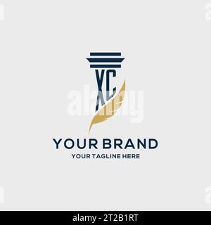 XC monogram initial logo with pillar and feather design, law firm logo inspiration Stock Vector