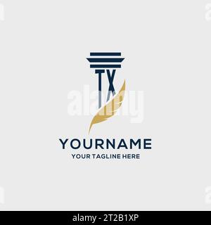 TX monogram initial logo with pillar and feather design, law firm logo inspiration Stock Vector