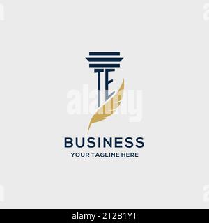 TE monogram initial logo with pillar and feather design, law firm logo inspiration Stock Vector