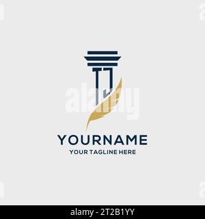 TJ monogram initial logo with pillar and feather design, law firm logo inspiration Stock Vector