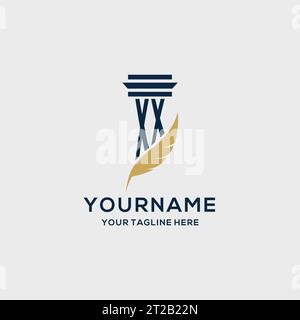 XX monogram initial logo with pillar and feather design, law firm logo inspiration Stock Vector