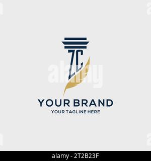 ZC monogram initial logo with pillar and feather design, law firm logo inspiration Stock Vector