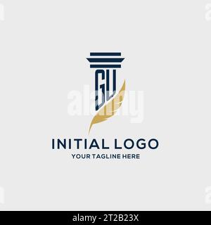 GU monogram initial logo with pillar and feather design, law firm logo inspiration Stock Vector
