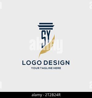 SY monogram initial logo with pillar and feather design, law firm logo inspiration Stock Vector