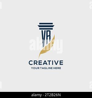 VR monogram initial logo with pillar and feather design, law firm logo inspiration Stock Vector