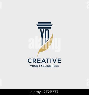 YD monogram initial logo with pillar and feather design, law firm logo inspiration Stock Vector