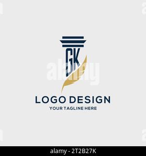 GK monogram initial logo with pillar and feather design, law firm logo inspiration Stock Vector