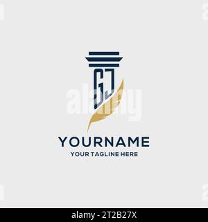 GJ monogram initial logo with pillar and feather design, law firm logo inspiration Stock Vector