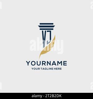 VJ monogram initial logo with pillar and feather design, law firm logo inspiration Stock Vector