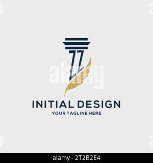 ZZ monogram initial logo with pillar and feather design, law firm logo inspiration Stock Vector