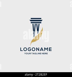 VV monogram initial logo with pillar and feather design, law firm logo inspiration Stock Vector