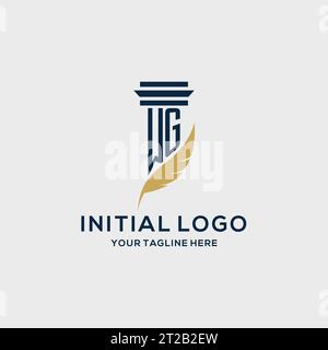 WG monogram initial logo with pillar and feather design, law firm logo inspiration Stock Vector