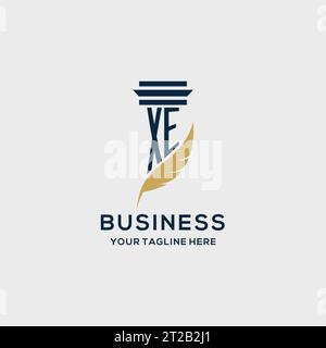 XE monogram initial logo with pillar and feather design, law firm logo inspiration Stock Vector