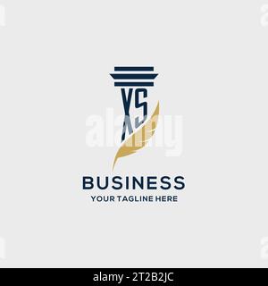 XS monogram initial logo with pillar and feather design, law firm logo inspiration Stock Vector