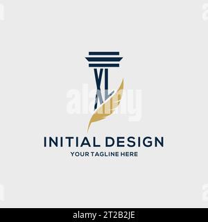 XL monogram initial logo with pillar and feather design, law firm logo inspiration Stock Vector