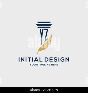 YZ monogram initial logo with pillar and feather design, law firm logo inspiration Stock Vector