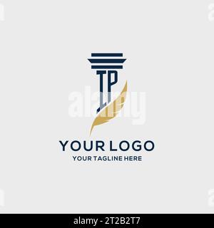 IP monogram initial logo with pillar and feather design, law firm logo inspiration Stock Vector
