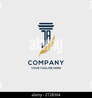 JA monogram initial logo with pillar and feather design, law firm logo inspiration Stock Vector