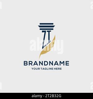 ZI monogram initial logo with pillar and feather design, law firm logo inspiration Stock Vector