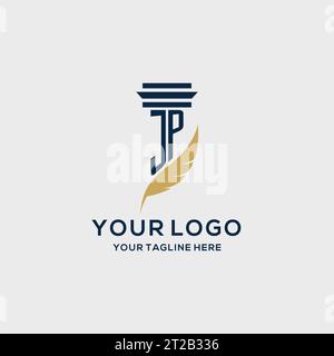 JP monogram initial logo with pillar and feather design, law firm logo inspiration Stock Vector