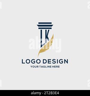 LK monogram initial logo with pillar and feather design, law firm logo inspiration Stock Vector