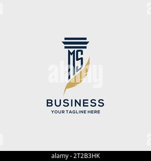 MS monogram initial logo with pillar and feather design, law firm logo inspiration Stock Vector
