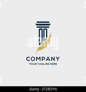 OO monogram initial logo with pillar and feather design, law firm logo inspiration Stock Vector