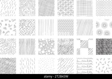 crosshatch pattern set. Different seamless textures made in hand drawn pencil style. Stock Vector