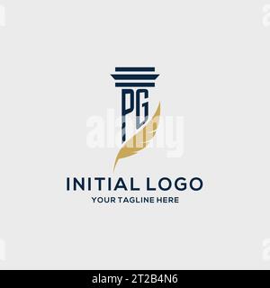 PG monogram initial logo with pillar and feather design, law firm logo inspiration Stock Vector