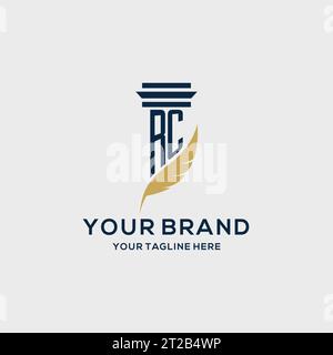 RC monogram initial logo with pillar and feather design, law firm logo inspiration Stock Vector