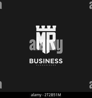 Initials MR logo monogram with shield and fortress design vector graphic Stock Vector