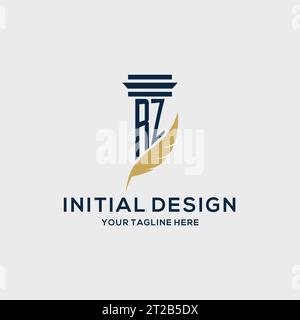 RZ monogram initial logo with pillar and feather design, law firm logo inspiration Stock Vector