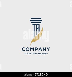 TA monogram initial logo with pillar and feather design, law firm logo inspiration Stock Vector
