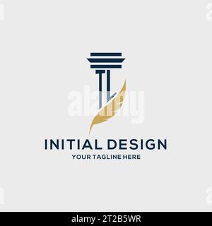 TL monogram initial logo with pillar and feather design, law firm logo inspiration Stock Vector