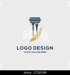 TY monogram initial logo with pillar and feather design, law firm logo inspiration Stock Vector