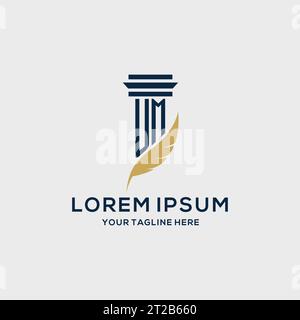 UM monogram initial logo with pillar and feather design, law firm logo inspiration Stock Vector