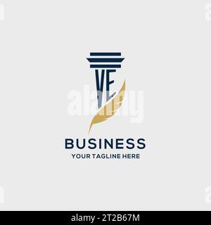 VE monogram initial logo with pillar and feather design, law firm logo inspiration Stock Vector