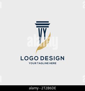 VY monogram initial logo with pillar and feather design, law firm logo inspiration Stock Vector