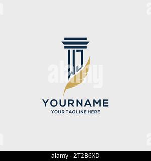 WJ monogram initial logo with pillar and feather design, law firm logo inspiration Stock Vector